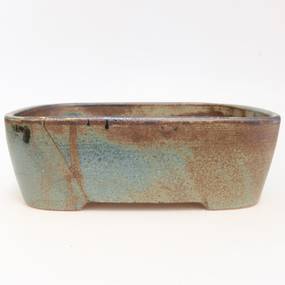 Ceramic bonsai pot, 23 x 17.5 x 7.5 cm, blue-brown