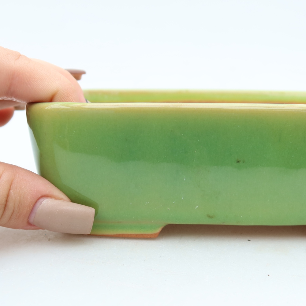 Ceramic bonsai pot, 15 x 12.5 x 4.5 cm, green