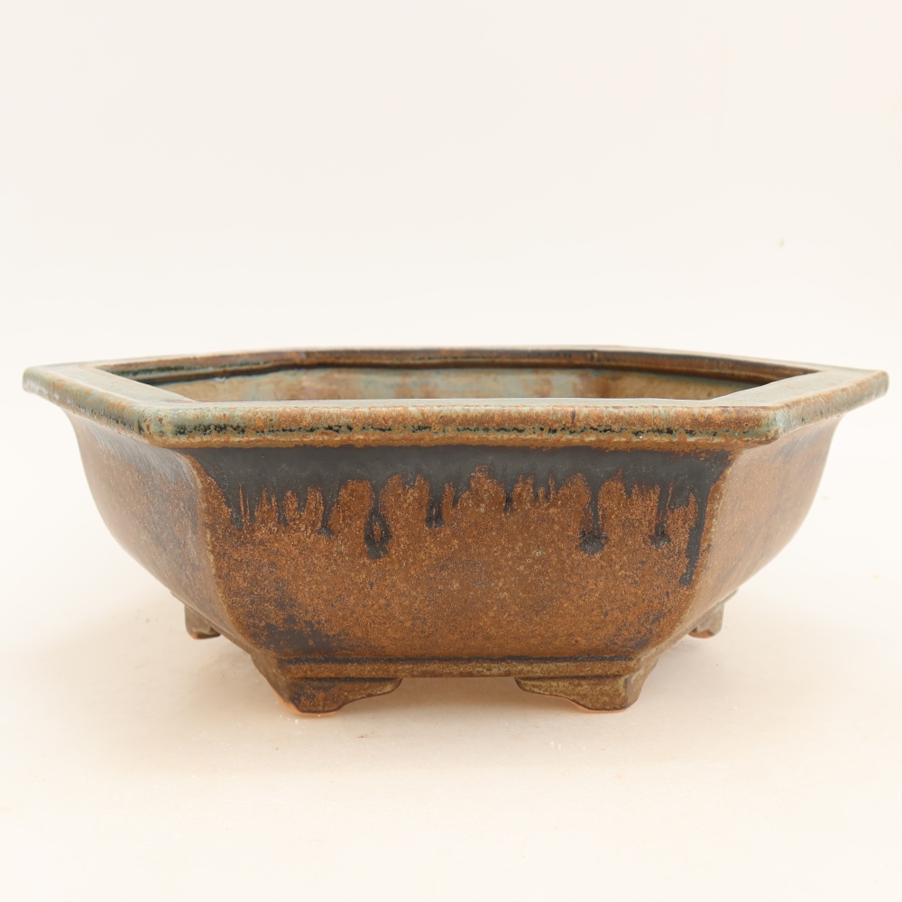 Ceramic bonsai pot, 28 x 24.5 x 9 cm, brown-green