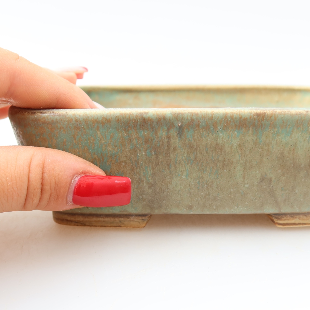 Ceramic bonsai pot, 14 x 11.5 x 4.5 cm, green