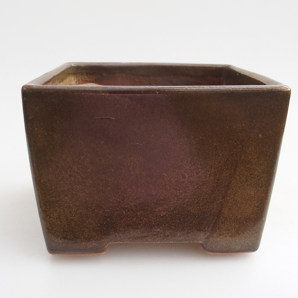 Ceramic bonsai bowl 15 x 15 x 10,5 cm, colour brown-green