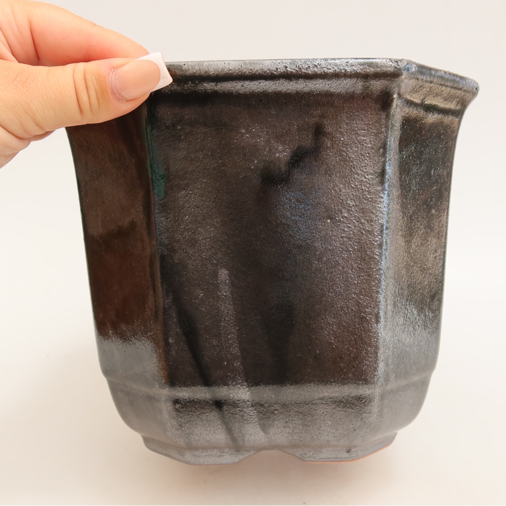 Ceramic bonsai pot, 17.5 x 17.5 x 15.5 cm, metallic color