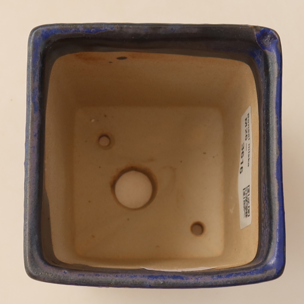 Ceramic bonsai pot, 7.5 x 7.5 x 10 cm, blue