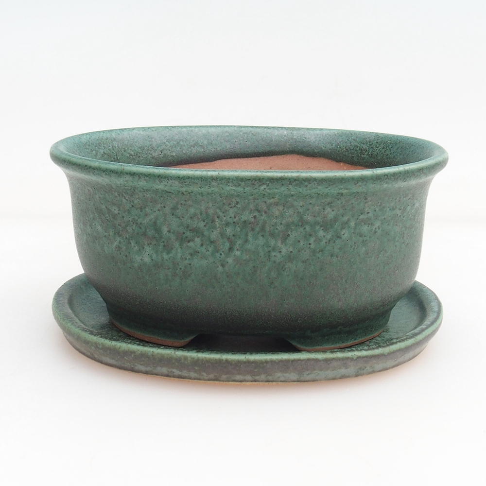 Bonsai bowl + saucer H30 - 12 x 10,5 x 5,5 cm. - green