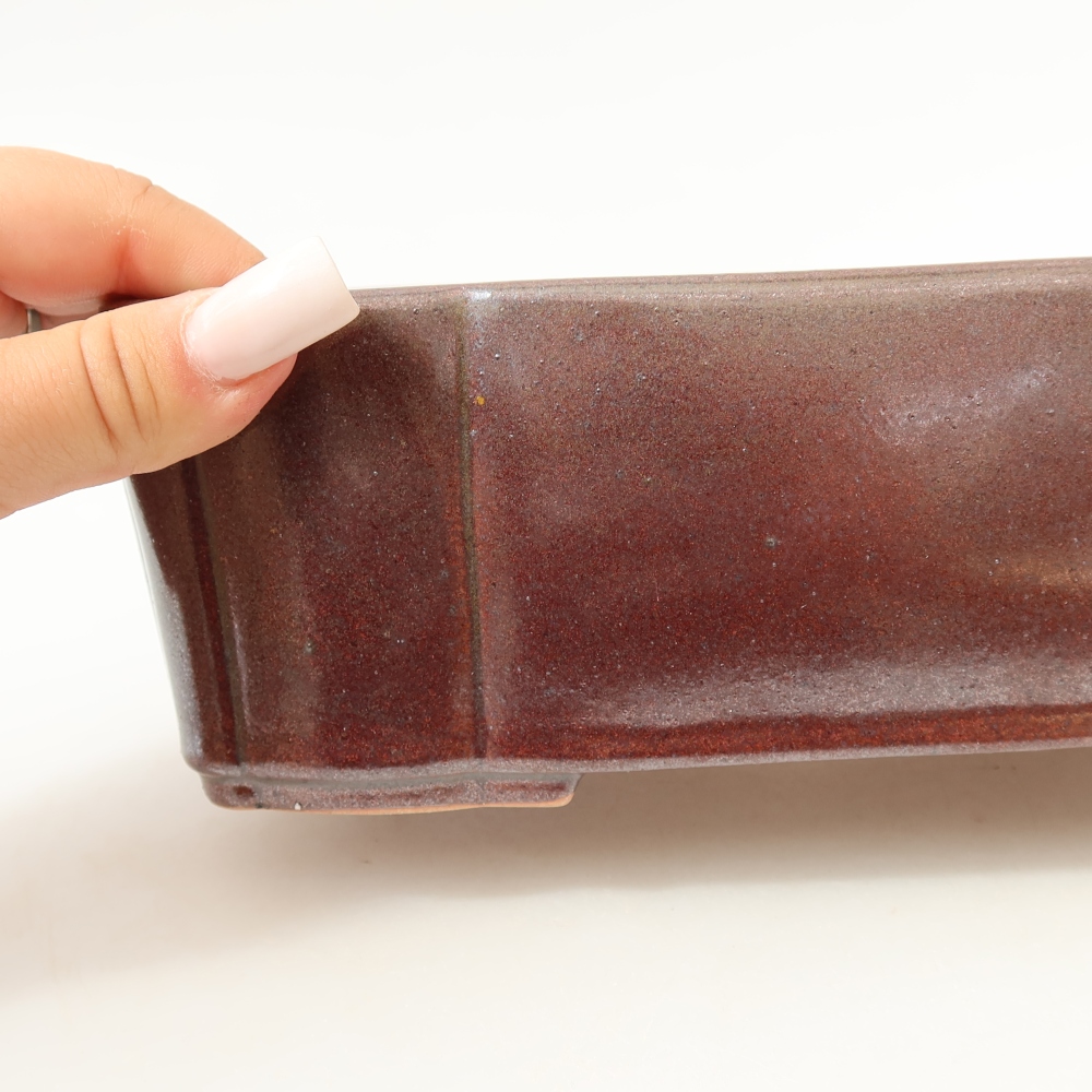 Ceramic bonsai pot, 20.5 x 17.5 x 7 cm, brown