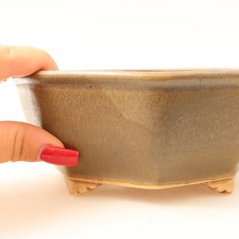 Ceramic bonsai pot, 17 x 16 x 6.5 cm, brown