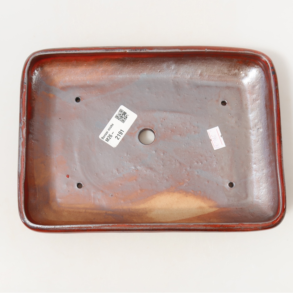 Ceramic bonsai pot, 24 x 17.5 x 4 cm, metallic red