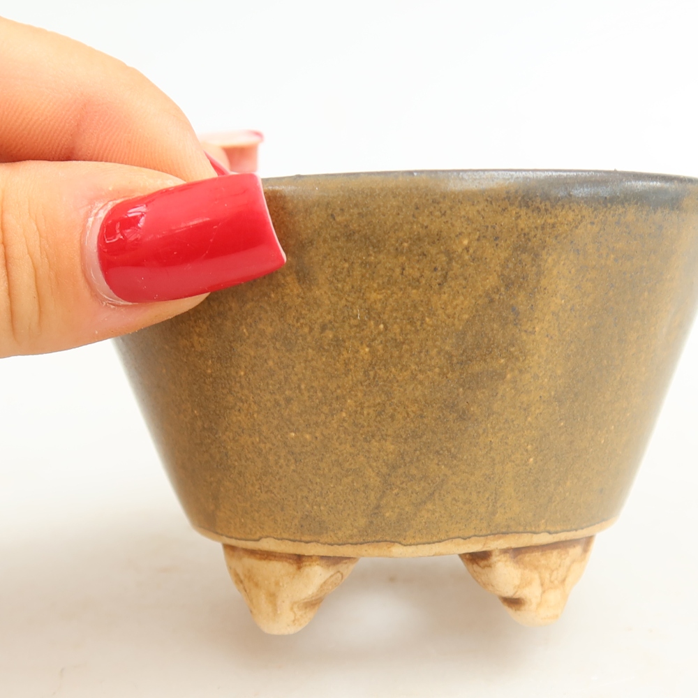 Ceramic bonsai pot, 8.5 x 8.5 x 5 cm, brown