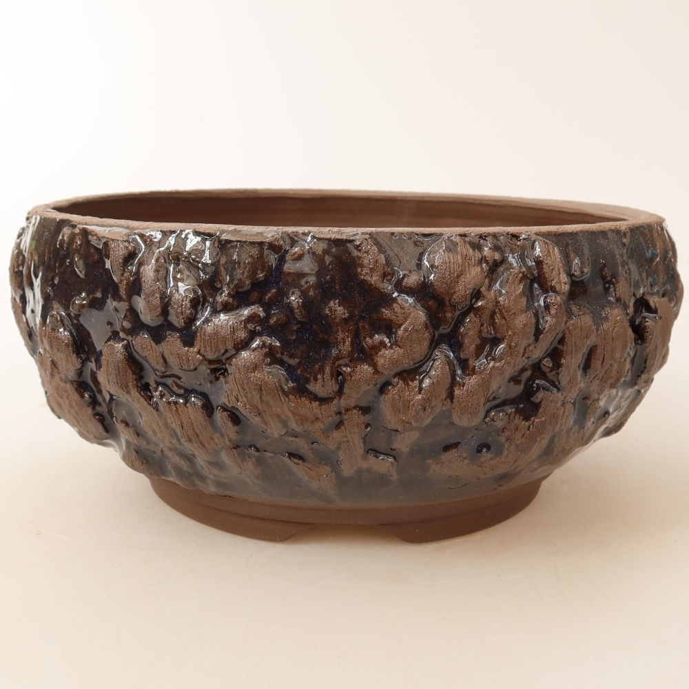 Ceramic bonsai pot, 17 x 17 x 8 cm, brown