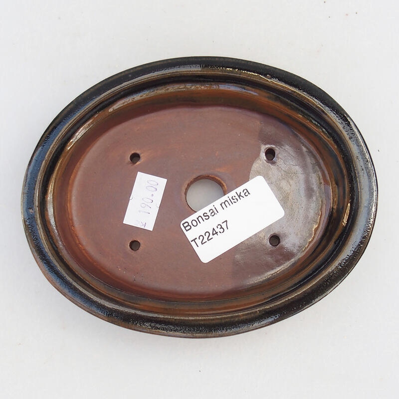 Ceramic bonsai bowl 13.5 x 10.5 x 3 cm, color black-brown