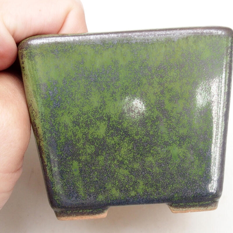 Ceramic bonsai bowl 7 x 7 x 7 cm, color metallic green