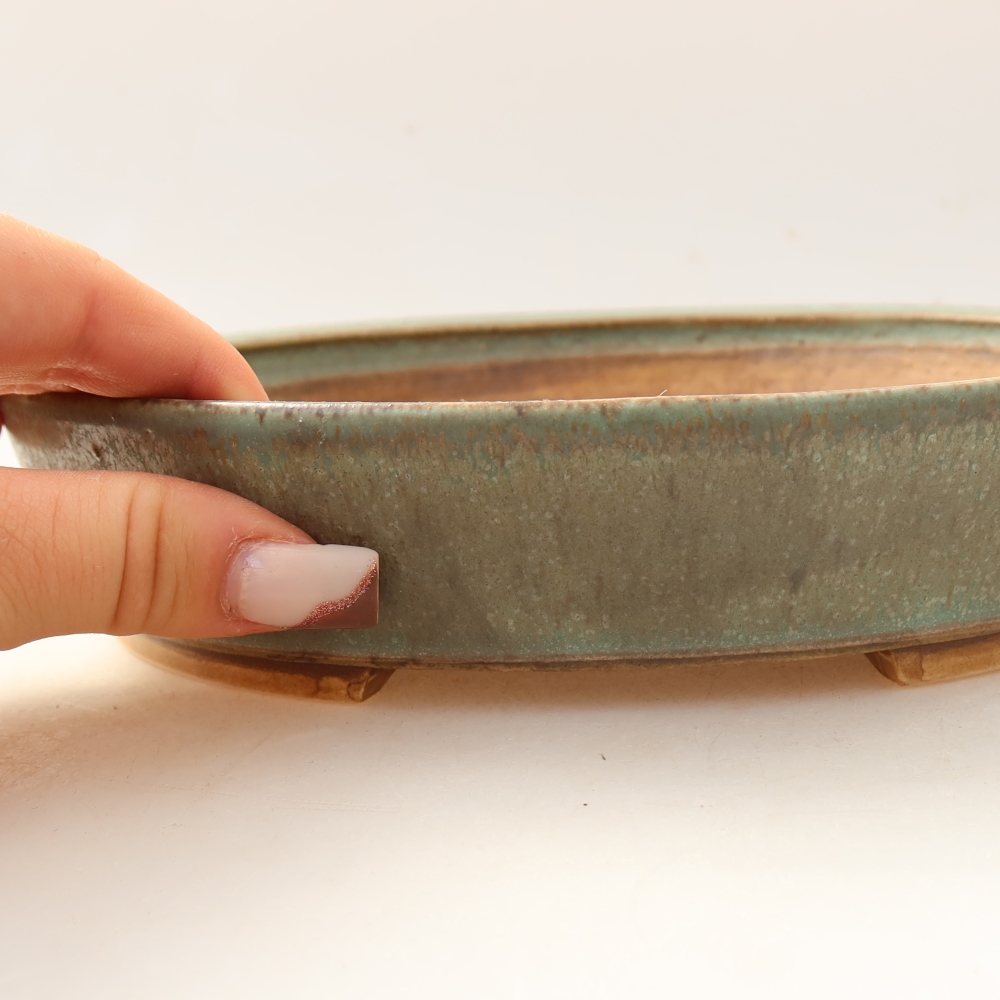 Ceramic bonsai bowl 21 x 19 x 4,5 cm, green