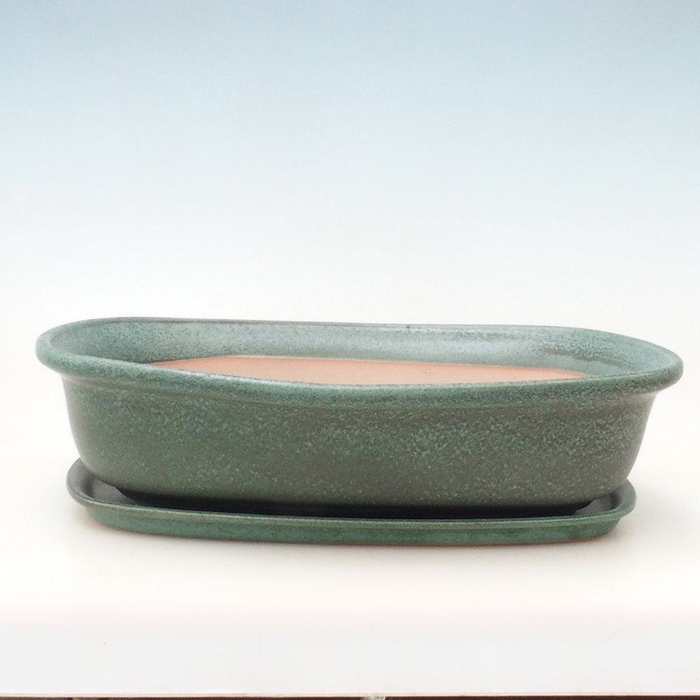 Bonsai pot + saucer H10 - 37 x 28 x 9 cm. - green