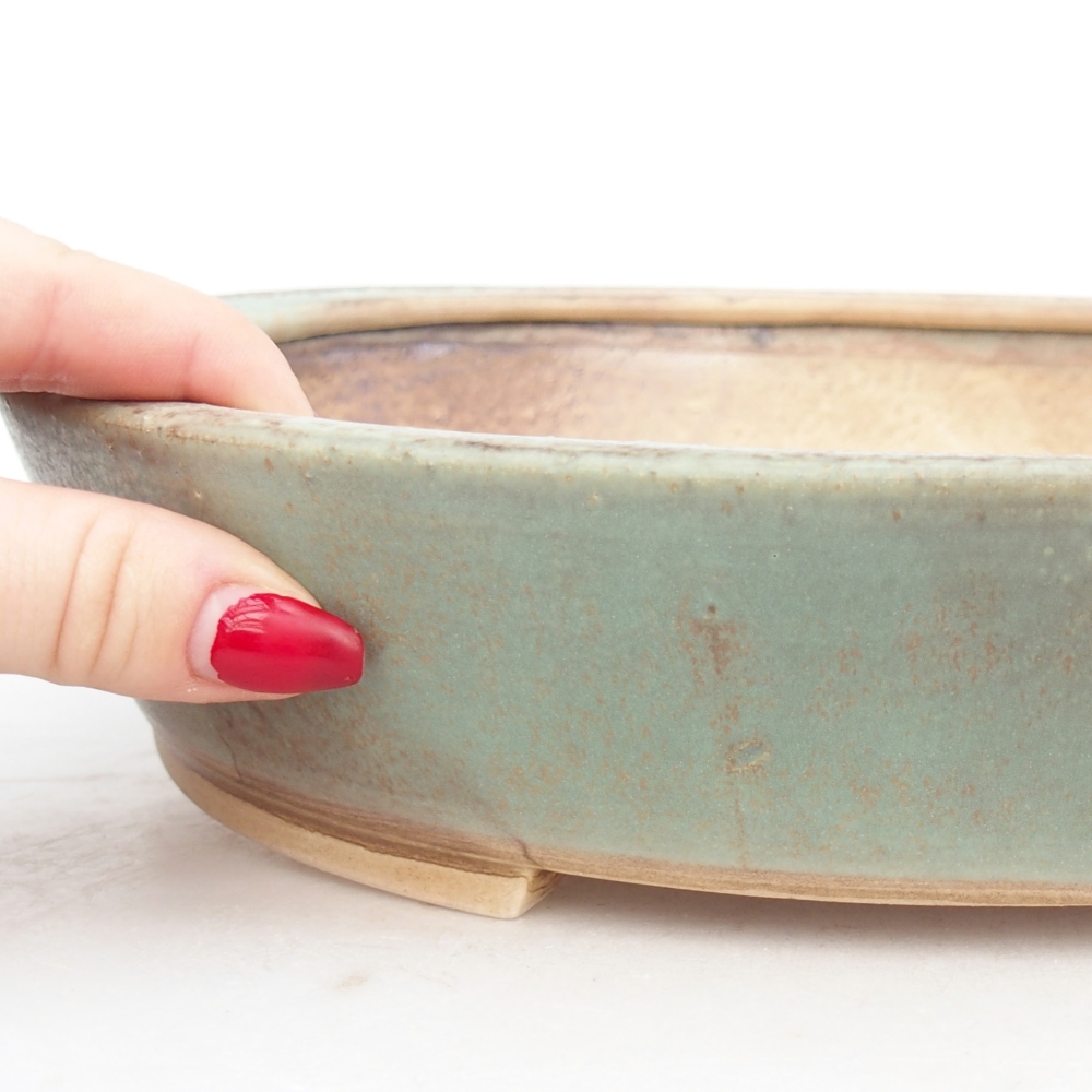 Ceramic bonsai bowl 28,5 x 25 x 6 cm, green