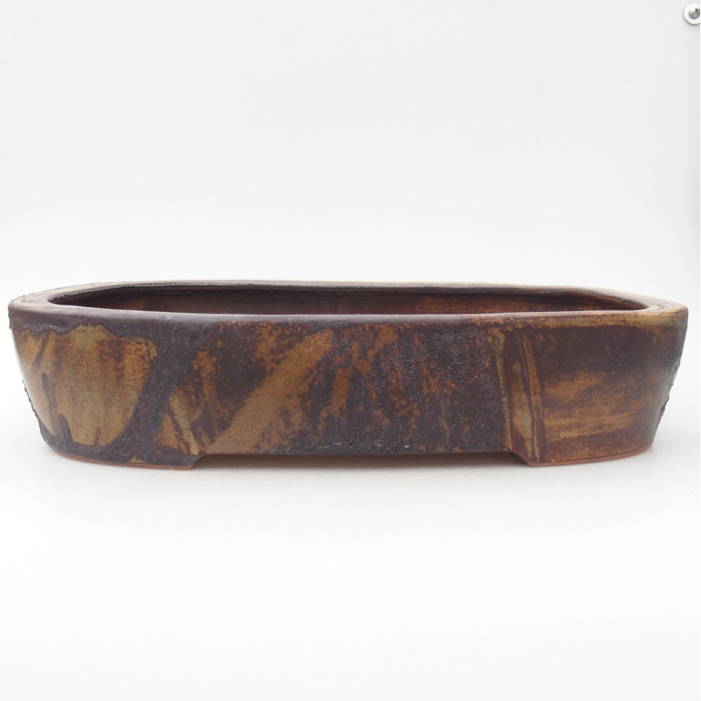 Ceramic bonsai bowl 32 x 24,5 x 6,5 cm, colour brown-green