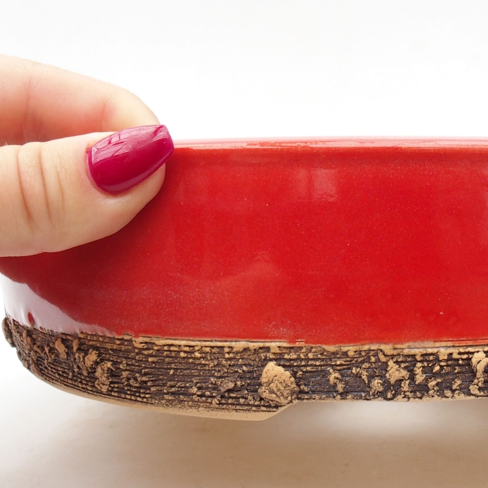 Ceramic bonsai bowl 21,5 x 21,5 x 5 cm, color red