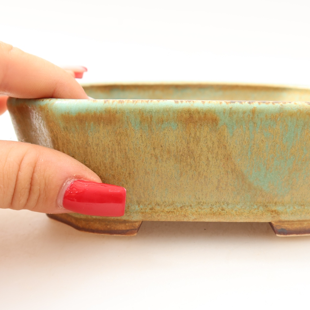 Ceramic bonsai pot, 13.5 x 11.5 x 4 cm, green