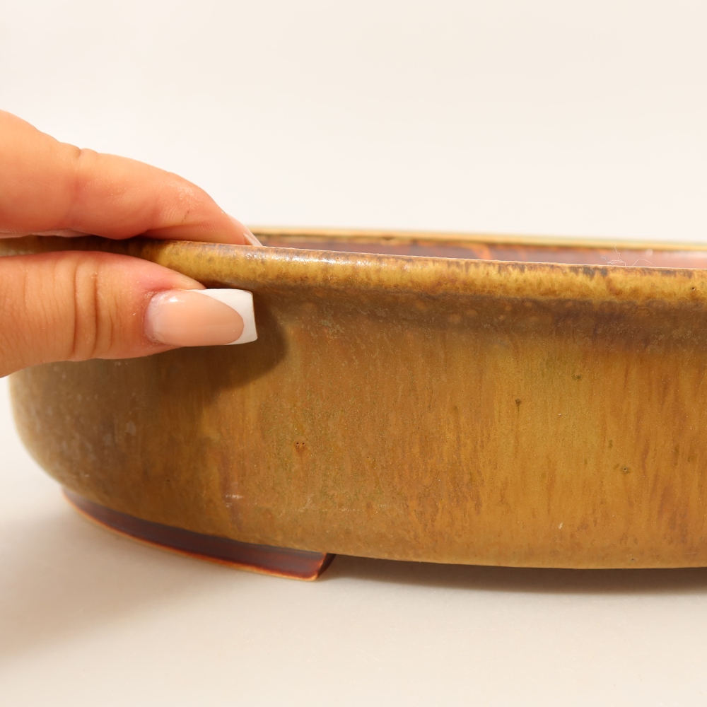 Ceramic bonsai pot, 31.5 x 27.5 x 7 cm, green