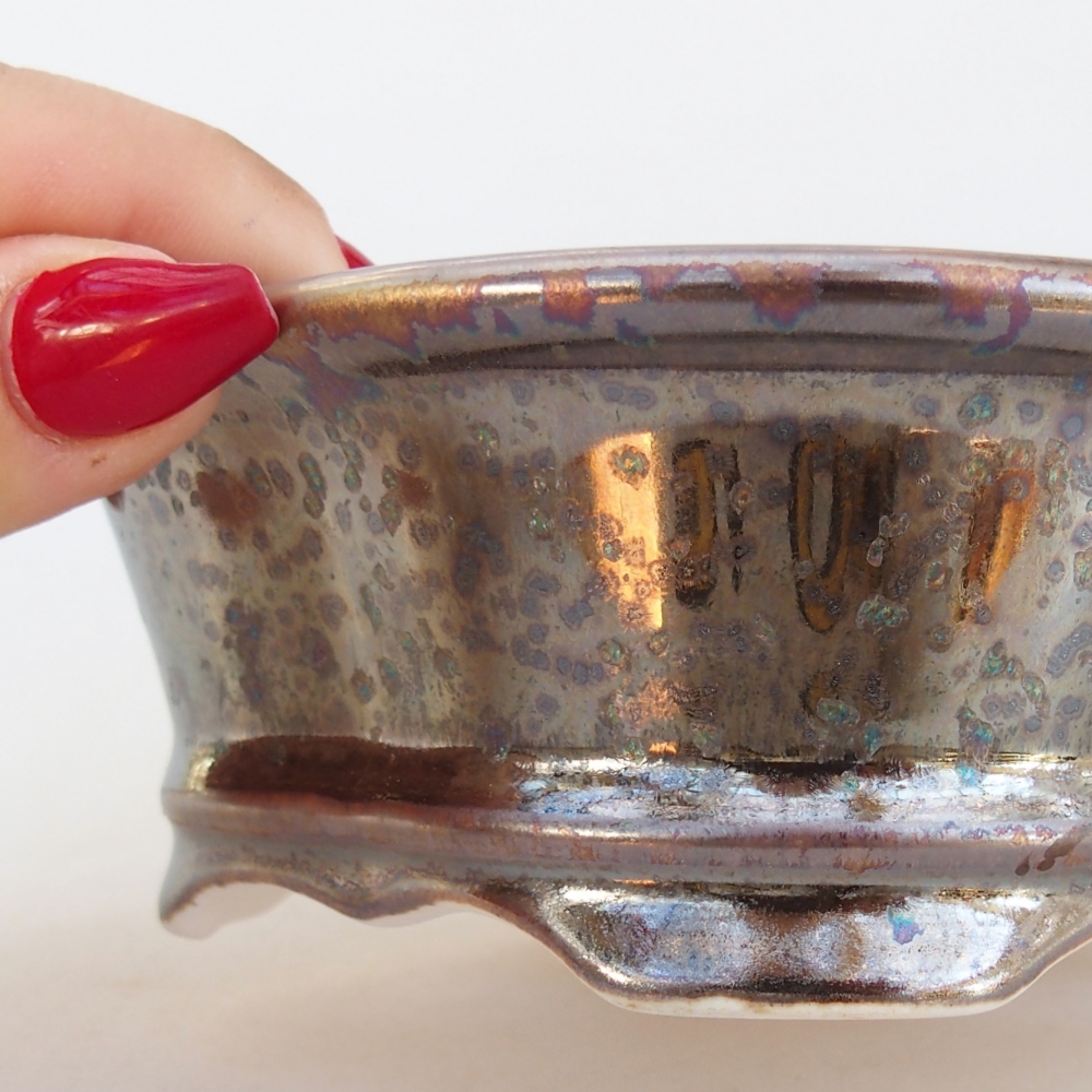 Ceramic bonsai bowl 13 x 12 x 5 cm, gold colour