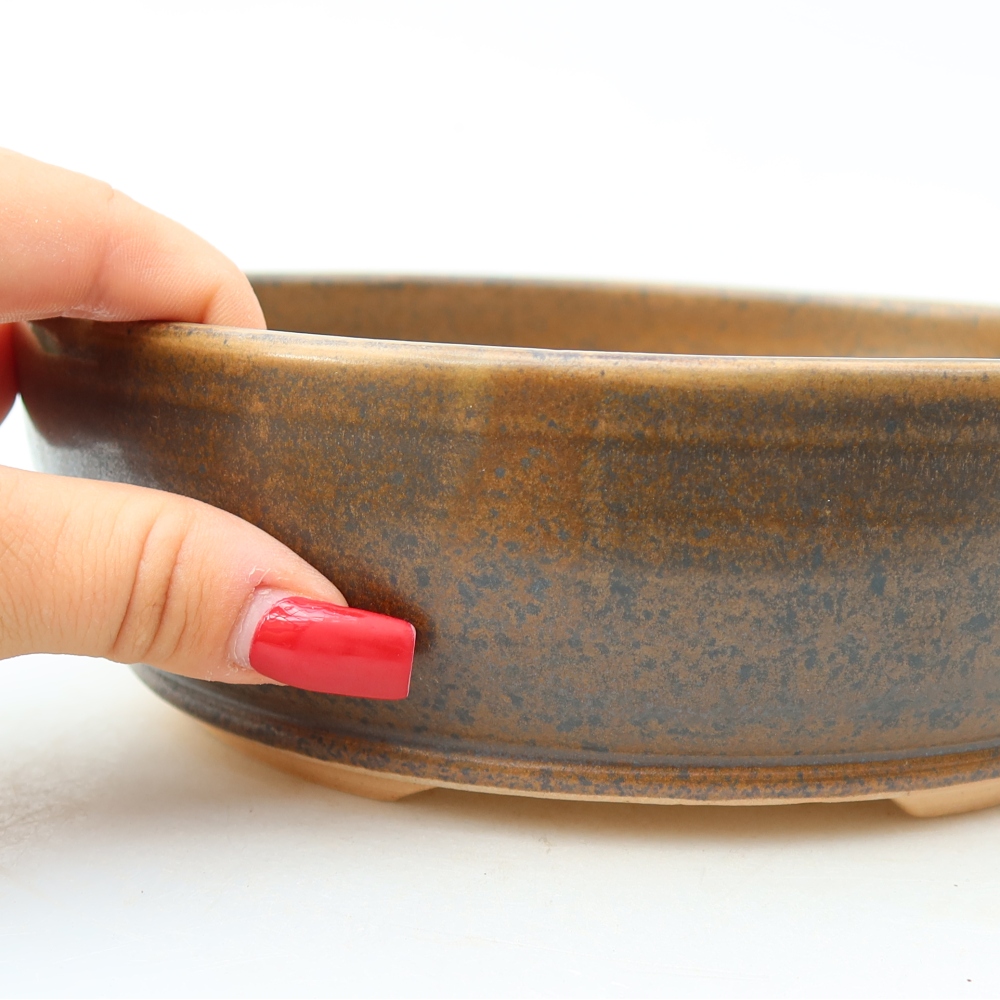 Ceramic Bonsai Pot, 19.5 x 19.5 x 6.5 cm, Brown