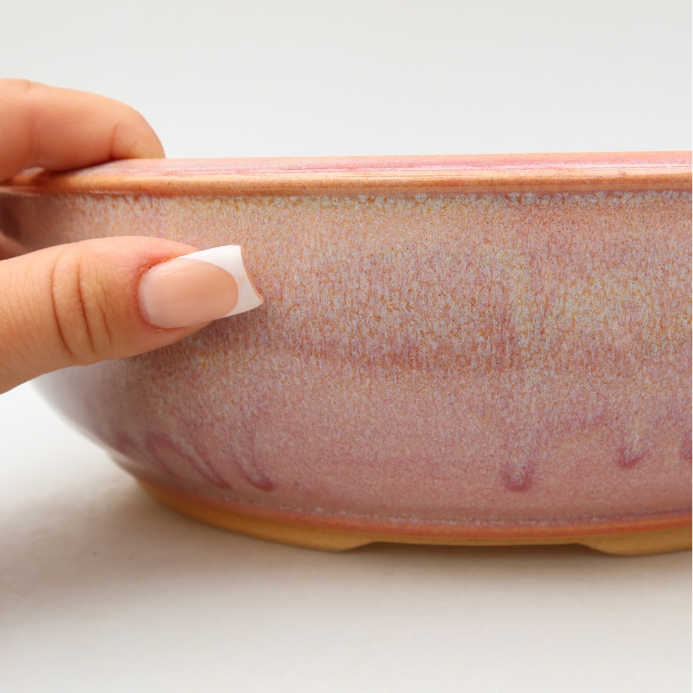 Ceramic bonsai pot, 26.5 x 26.5 x 7.5 cm, pink