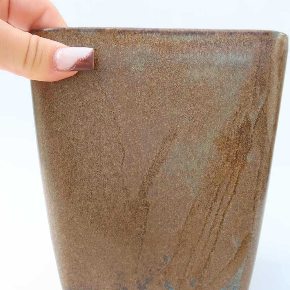 Ceramic bonsai pot, 13.5 x 13.5 x 15 cm, brown