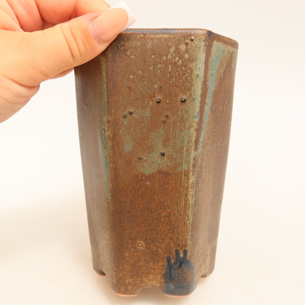 Ceramic bonsai pot, 9.5 x 8.5 x 14 cm, brown