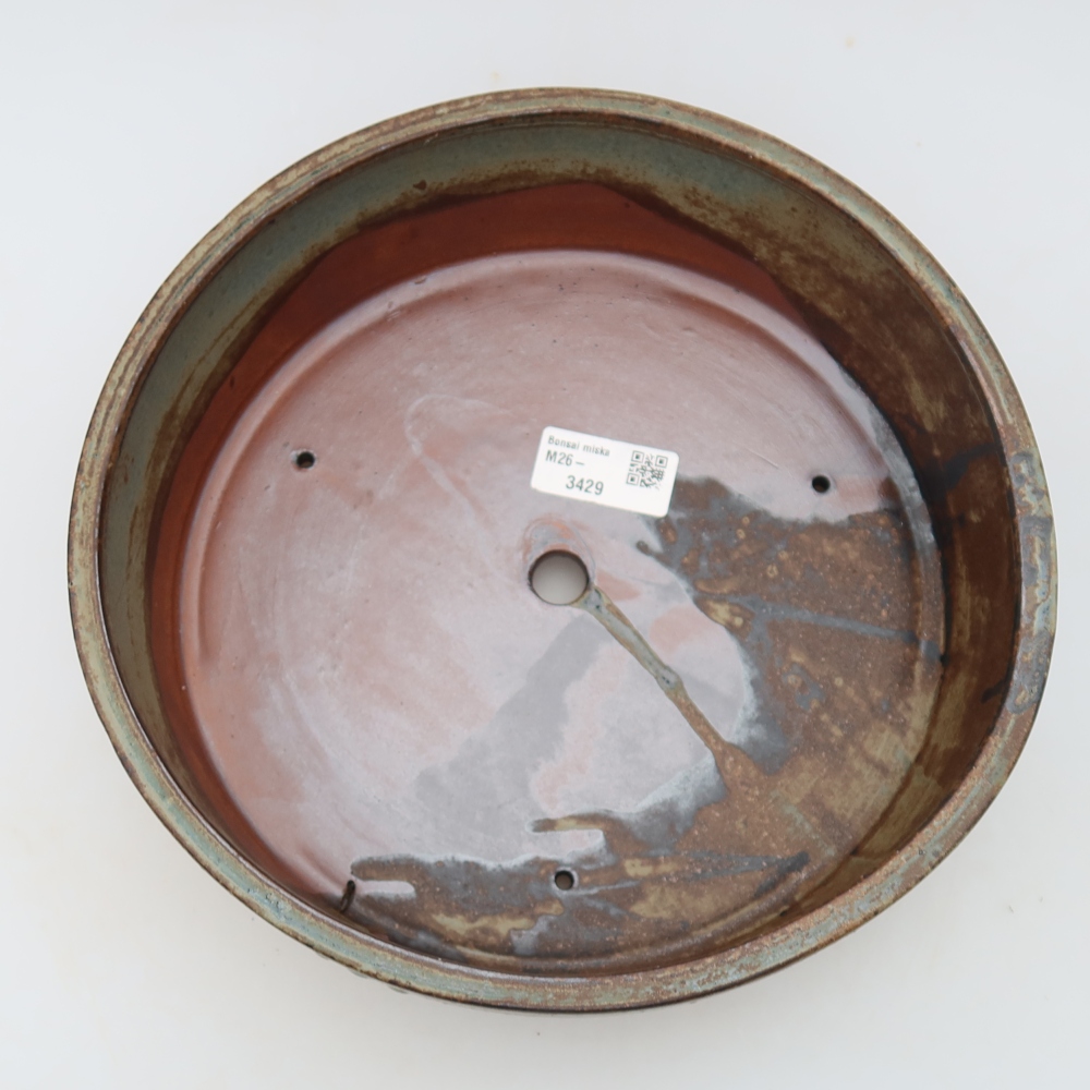 Ceramic bonsai pot, 24 x 24 x 7 cm, brown-green