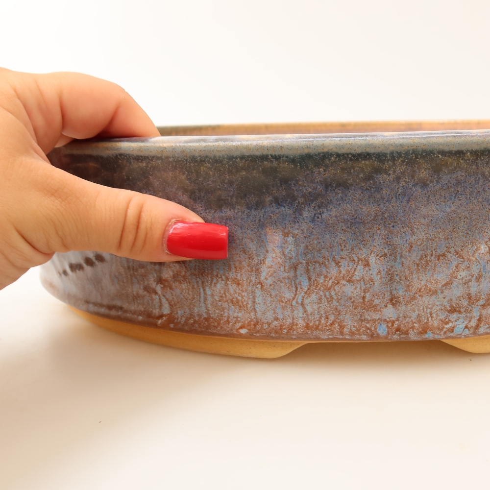Ceramic bonsai pot, 31 x 31 x 7.5 cm, blue