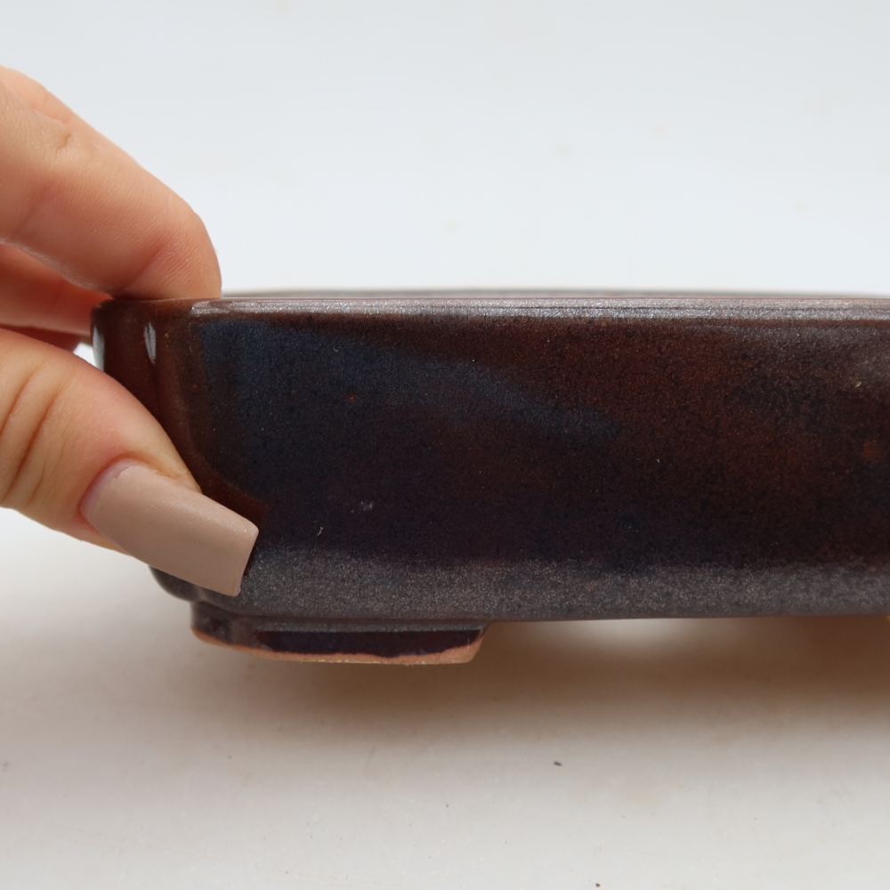 Ceramic bonsai pot, 15 x 12.5 x 4.5 cm, brown
