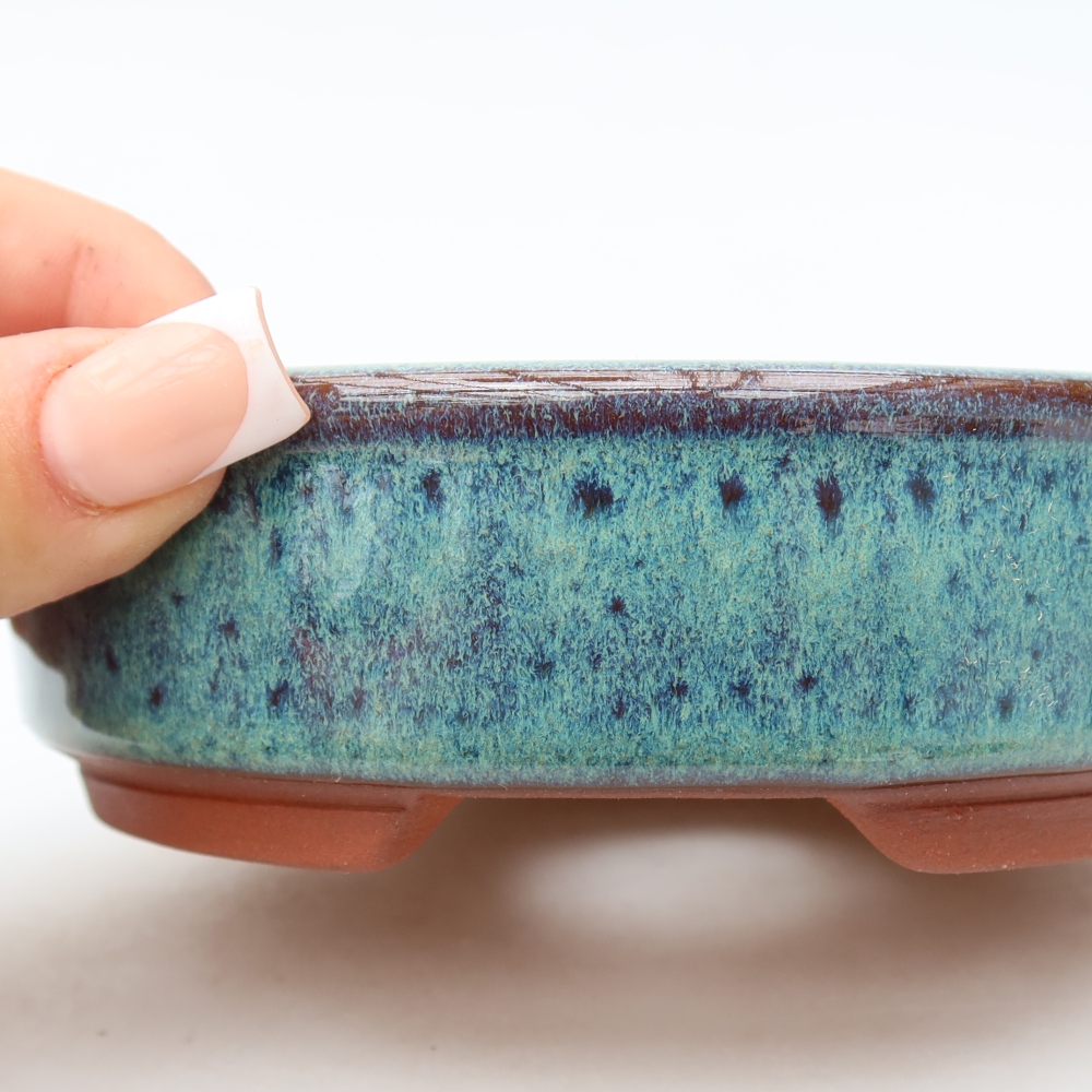 Ceramic bonsai pot, 13 x 13 x 4 cm, green