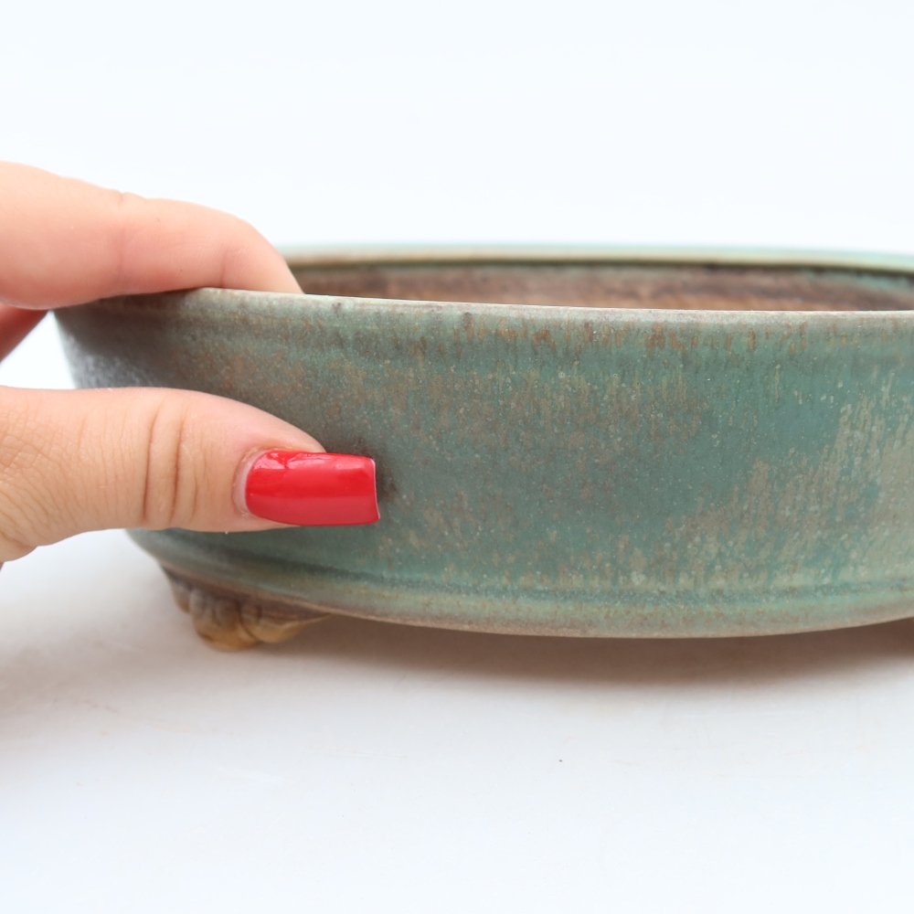 Ceramic bonsai bowl 21,5 x 21,5 x 6 cm, green