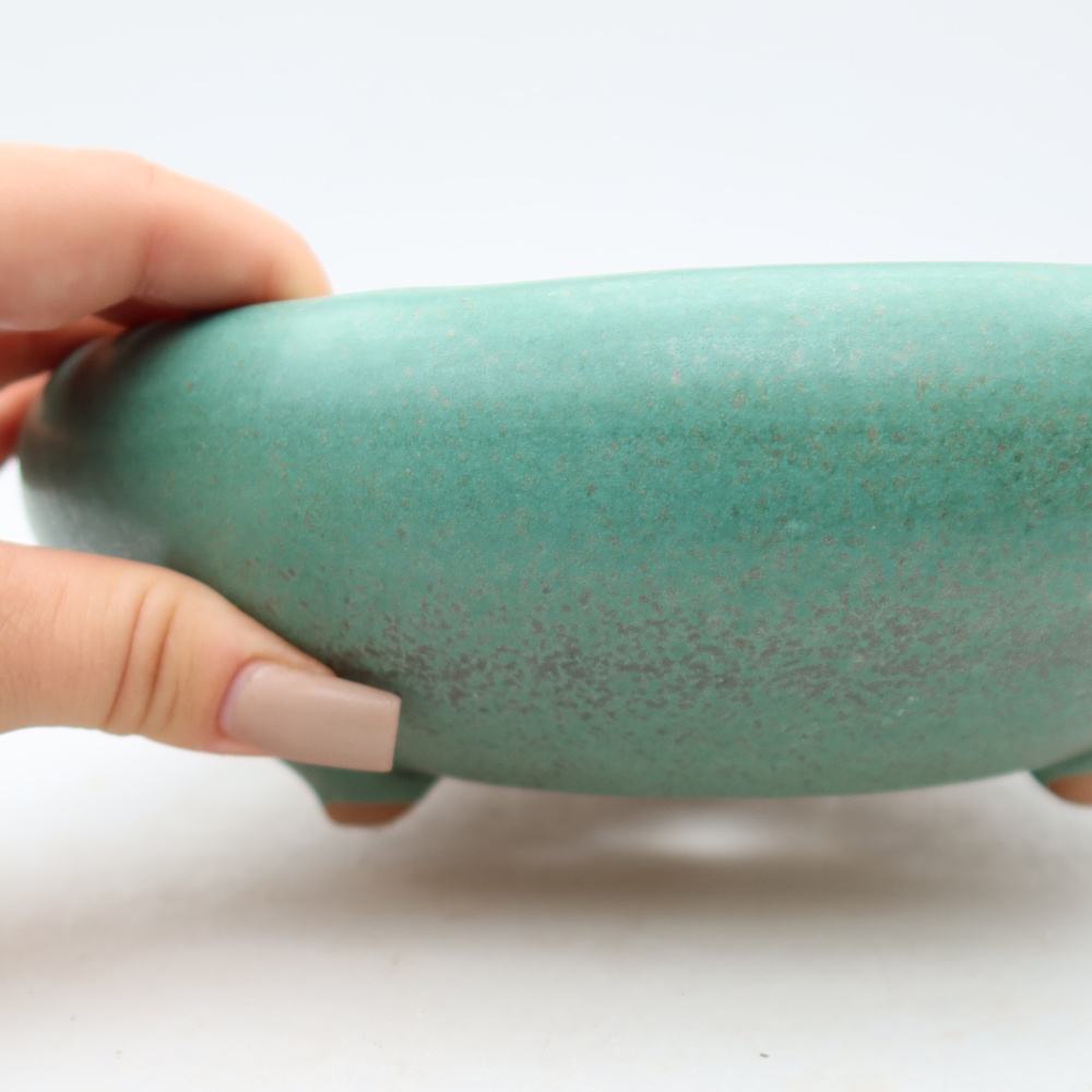 Ceramic bonsai pot, 20 x 20 x 7.5 cm, green