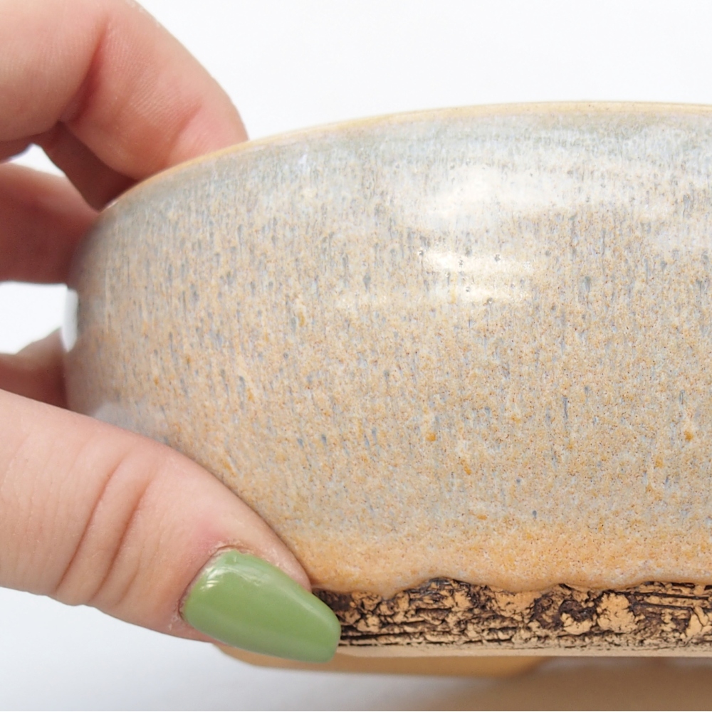 Ceramic bonsai bowl 15 x 15 x 5 cm, green-brown