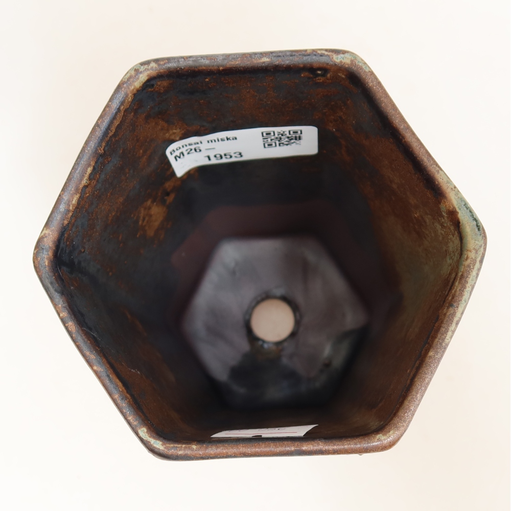 Ceramic bonsai pot, 9.5 x 8.5 x 14 cm, brown