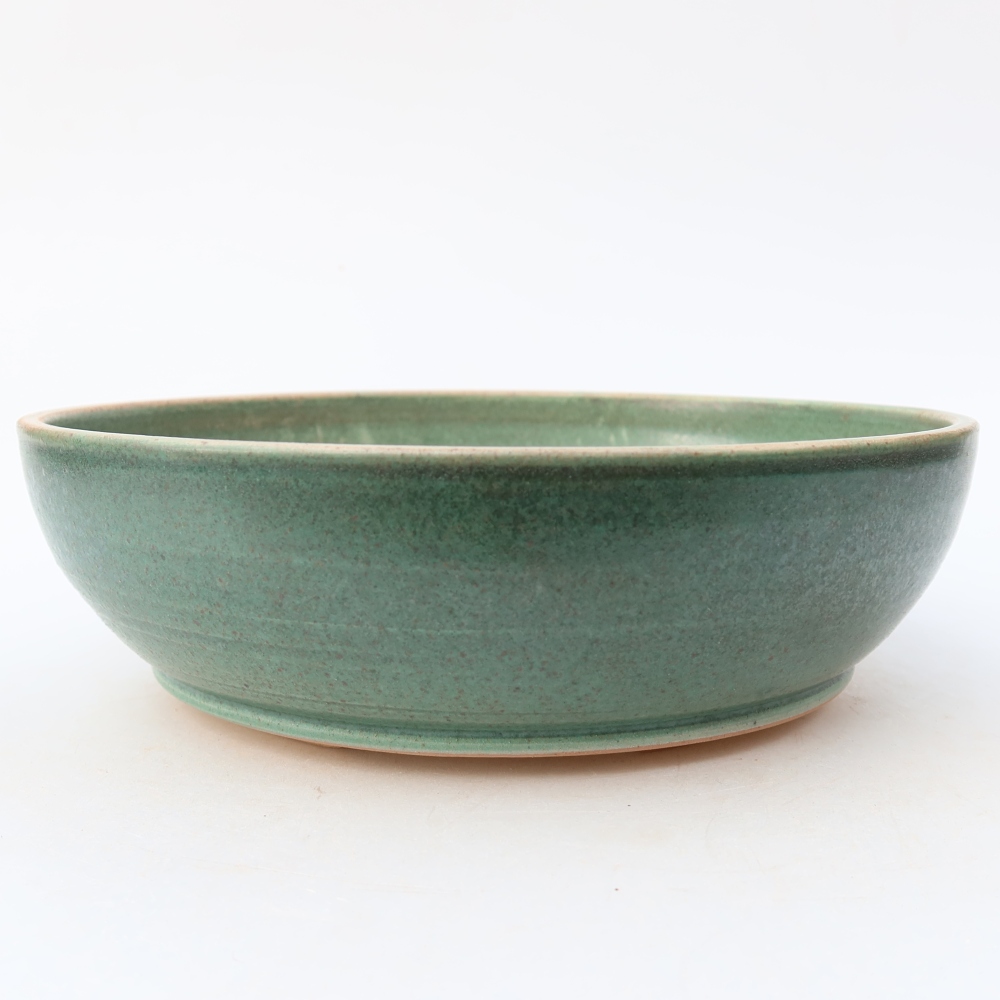 Ceramic bonsai pot, 19.5 x 19.5 x 5.5 cm, green
