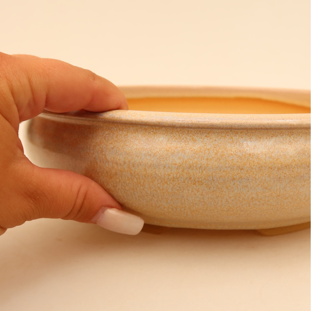 Ceramic bonsai pot, 23 x 23 x 6.5 cm, beige