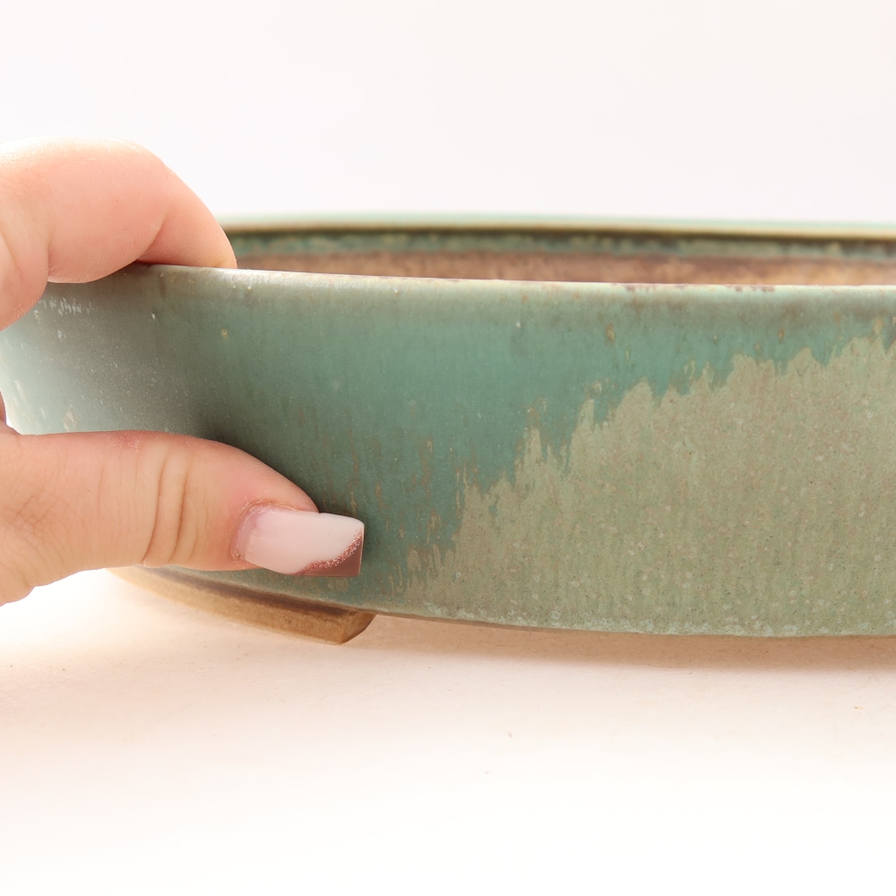 Ceramic bonsai pot, 32 x 27.5 x 6.5 cm, green