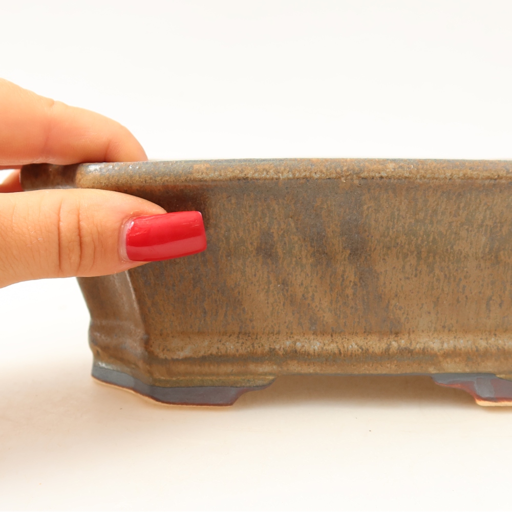 Ceramic bonsai pot, 18 x 15.5 x 6 cm, brown