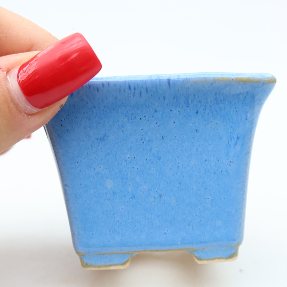 Ceramic bonsai pot, 6.5 x 6.5 x 5 cm, blue