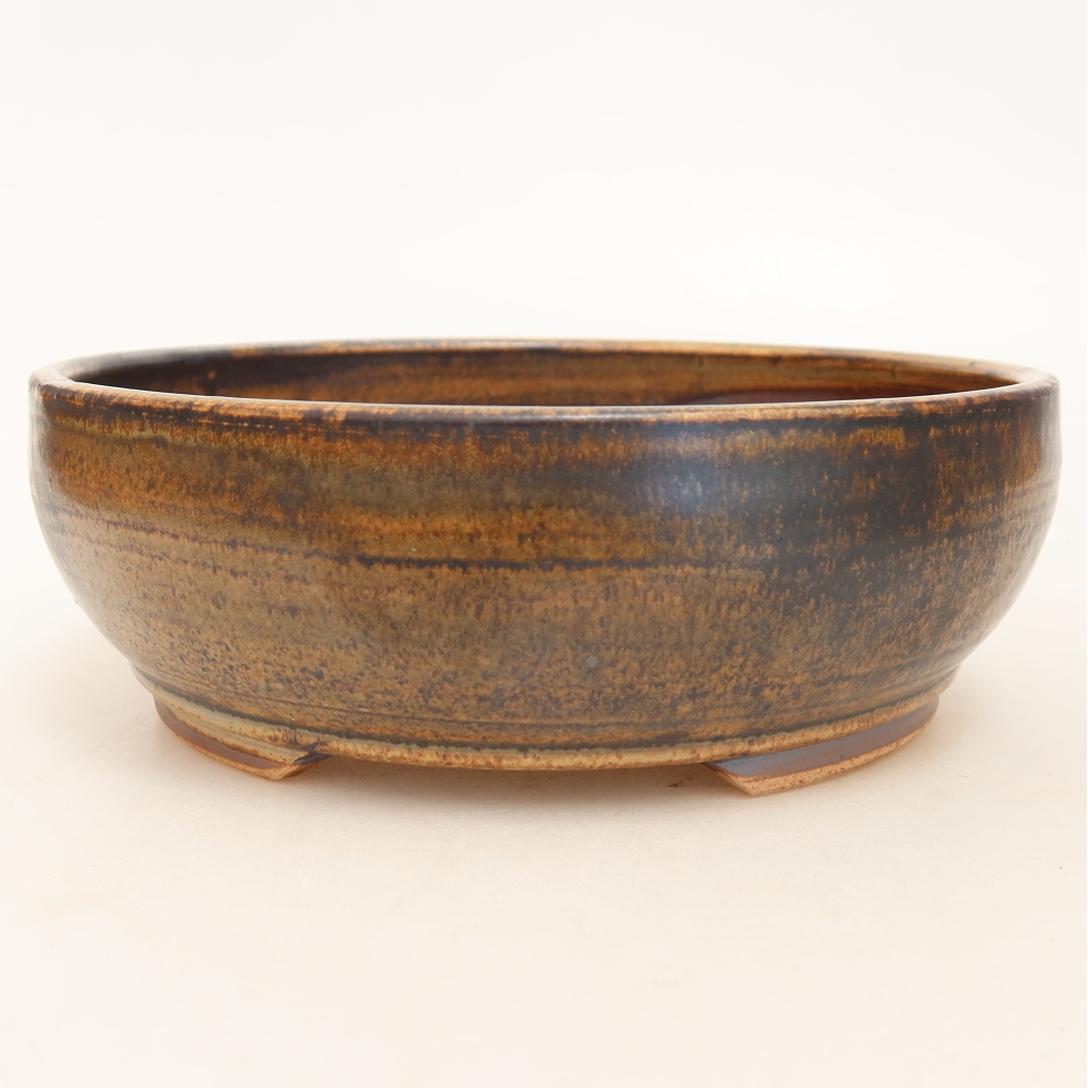 Ceramic bonsai pot, 17.5 x 17.5 x 6 cm, brown