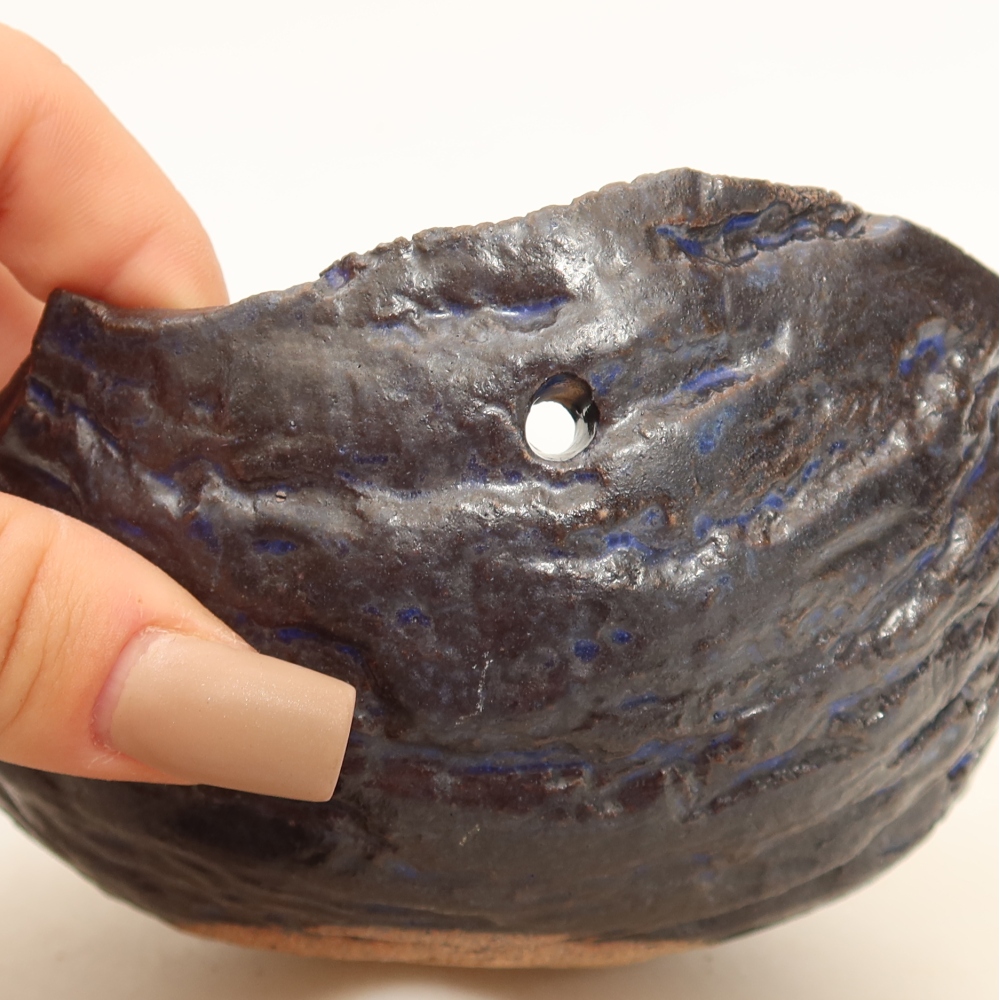 Ceramic Kokedama Pot, 12.5 x 12 x 7 cm, blue