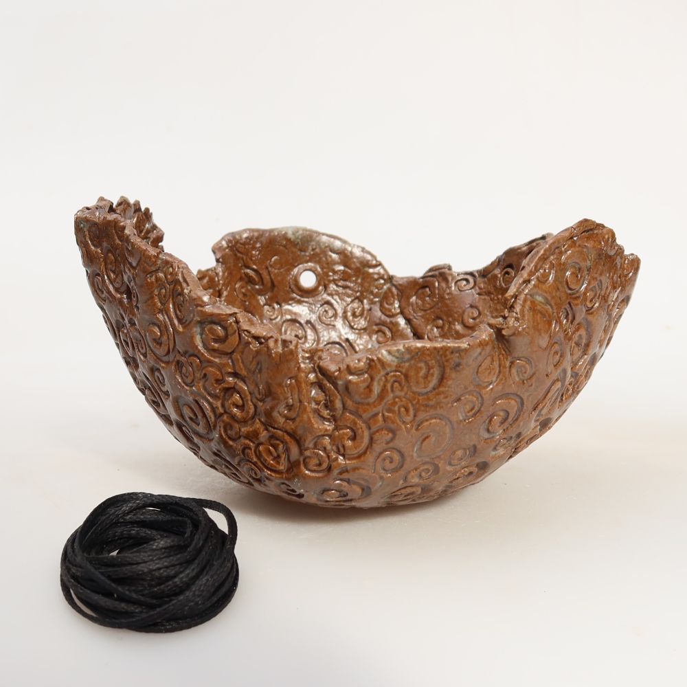 Ceramic Kokedama Pot, 13 x 12.5 x 8 cm, Brown
