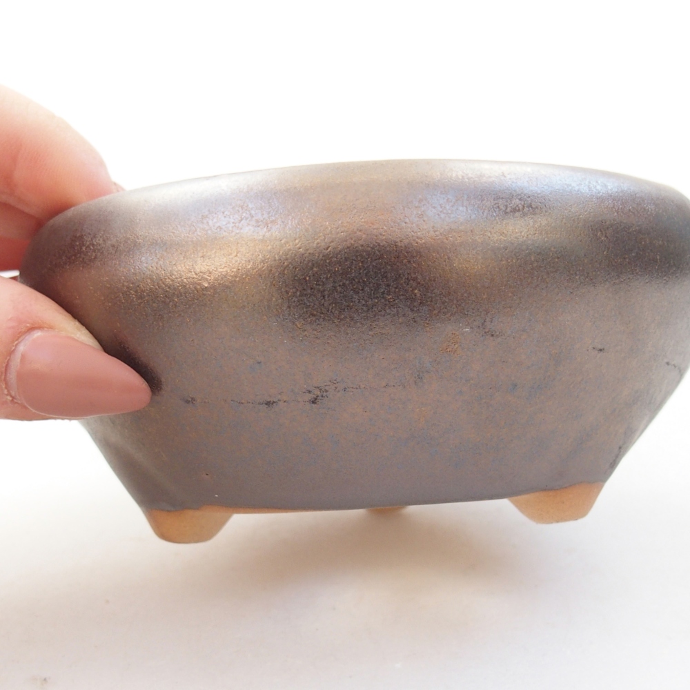 Ceramic bonsai bowl 10 x 10 x 5 cm, metal colour