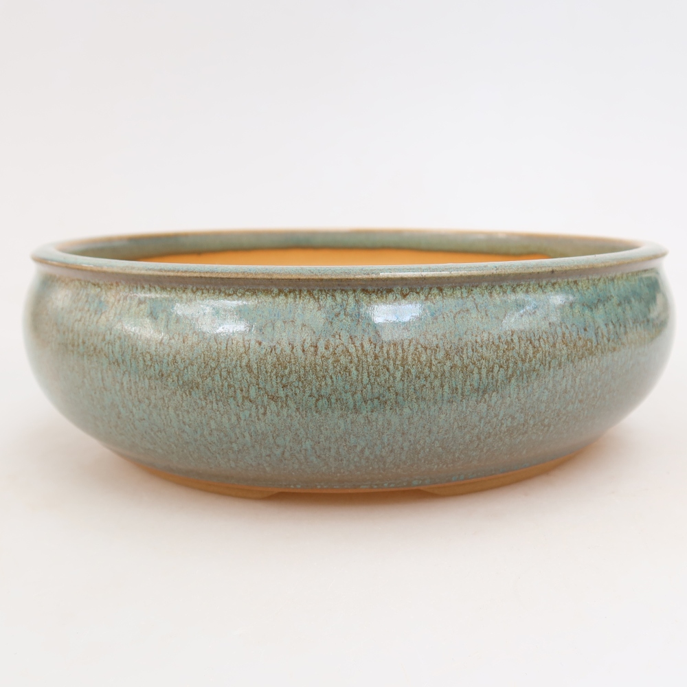 Ceramic bonsai pot, 21.5 x 21.5 x 7 cm, green