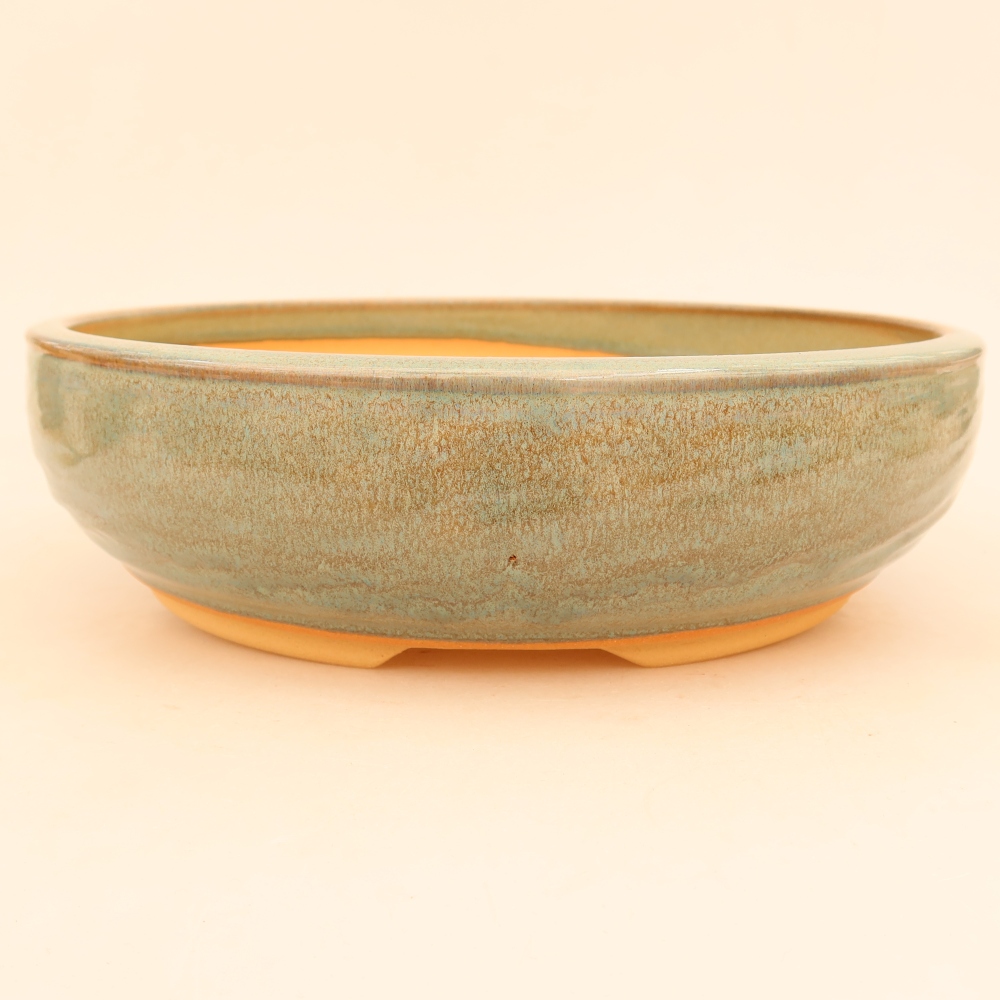 Ceramic bonsai pot, 26.5 x 26.5 x 7 cm, green