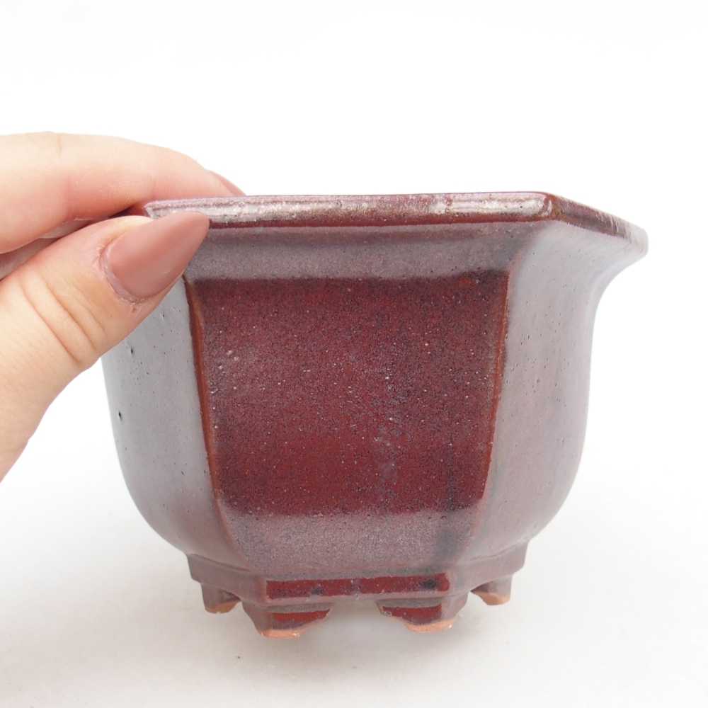 Ceramic bonsai bowl 13 x 11,5 x 8 cm, colour burgundy
