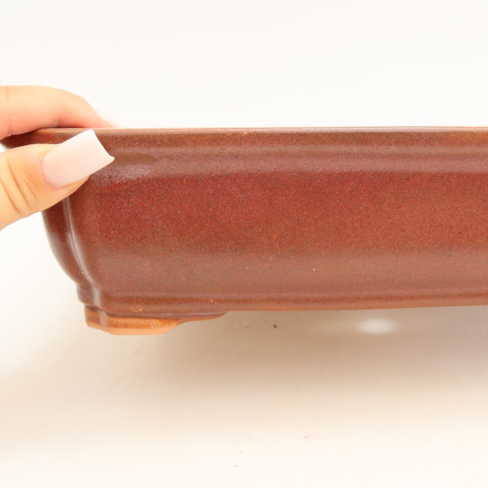 Ceramic bonsai pot, 27.5 x 21.5 x 7 cm, burgundy