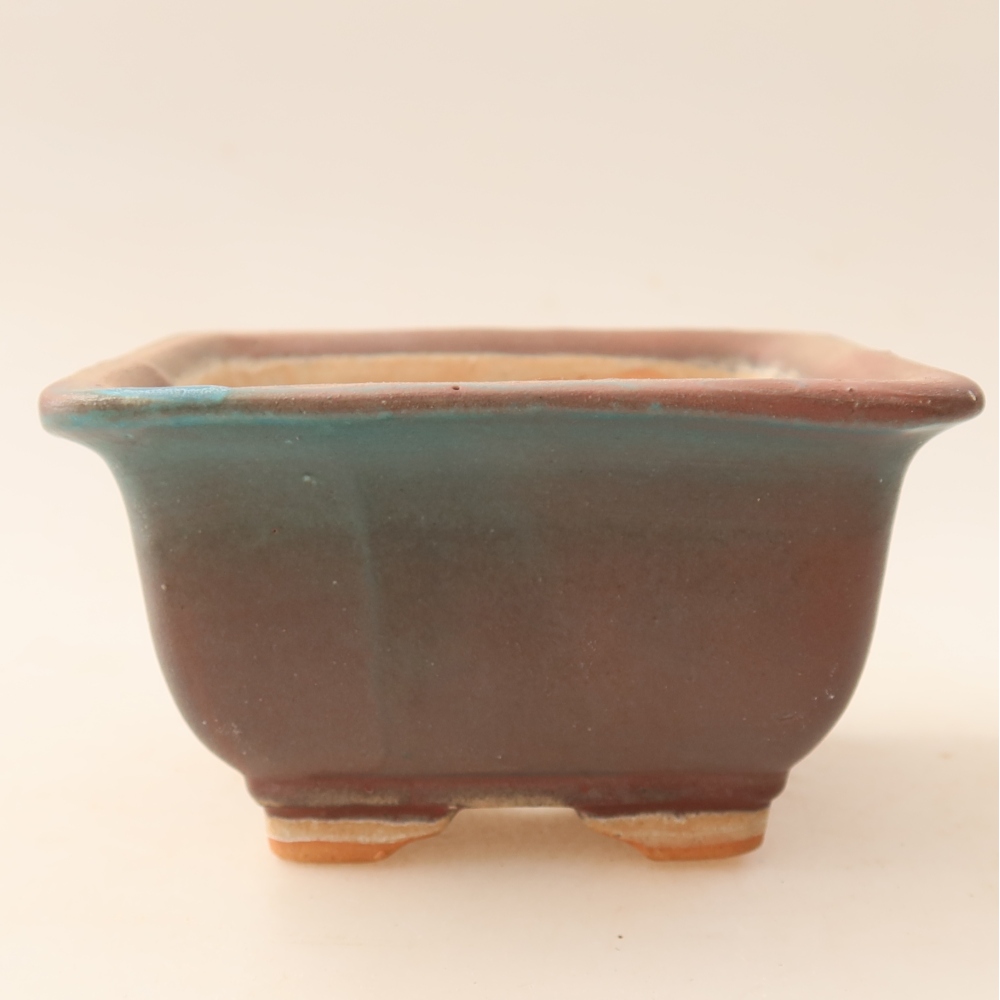 Ceramic bonsai pot, 9.5 x 9.5 x 5.5 cm, metallic color