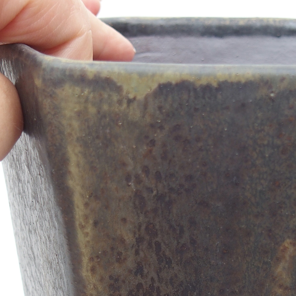 Ceramic bonsai bowl 13 x 11,5 x 17 cm, green-grey